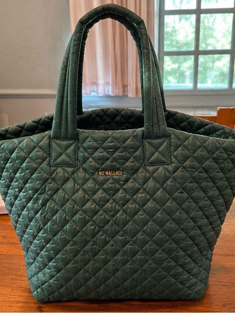 MZ Wallace Large Metro Tote – Green Quilted Nylon with Matching Zip Pouchs